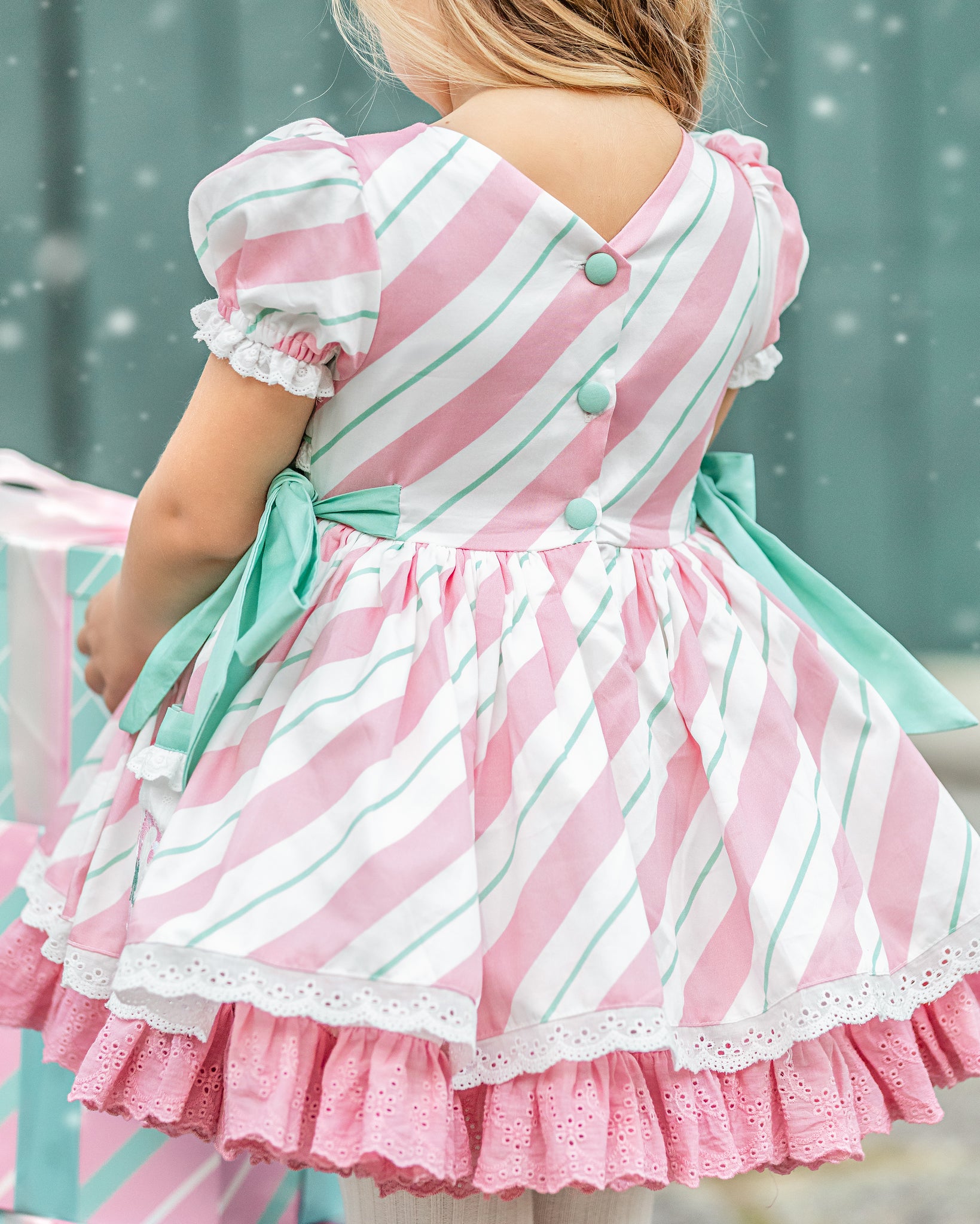 peppermint pink dress James and Lottie Rosie Dress Peppermint Print