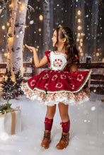 Load image into Gallery viewer, Boutique Christmas dress for girls with wreath embroidery and twirl skirt