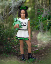 Load image into Gallery viewer, Girls Halloween boogey active twirl dress with a playful spooky-season design and comfortable athletic fabric.