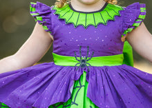 Load image into Gallery viewer, Close-up of the bodice featuring spider embroidery.