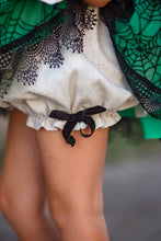 Load image into Gallery viewer, Fully lined cotton-linen bloomers with black side bows included with a girls Halloween boutique dress.